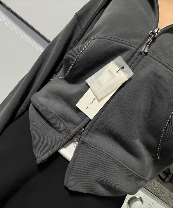 MUSINSA | SCULPTOR Beaded Saint Hoodie Zip-Up Charcoal