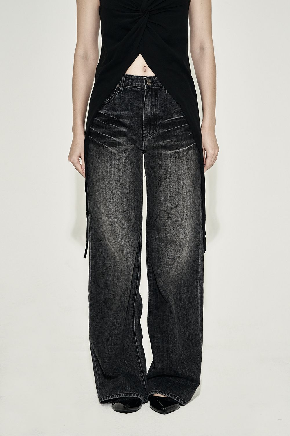MUSINSA | SYNERJYN STRAIGHT CAT WASHING DENIM PANTS BLACK