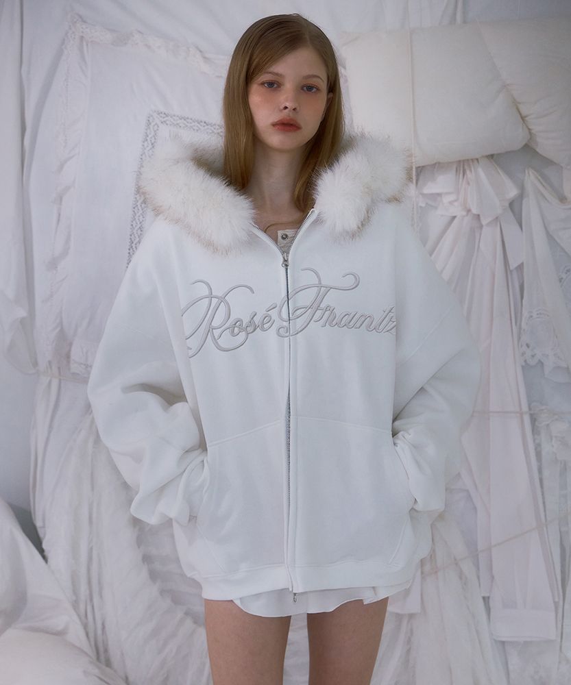 MUSINSA公式 | ROSÉ FRANTZ Fur Overfit Lettering Hood Zip-up [Ivory]