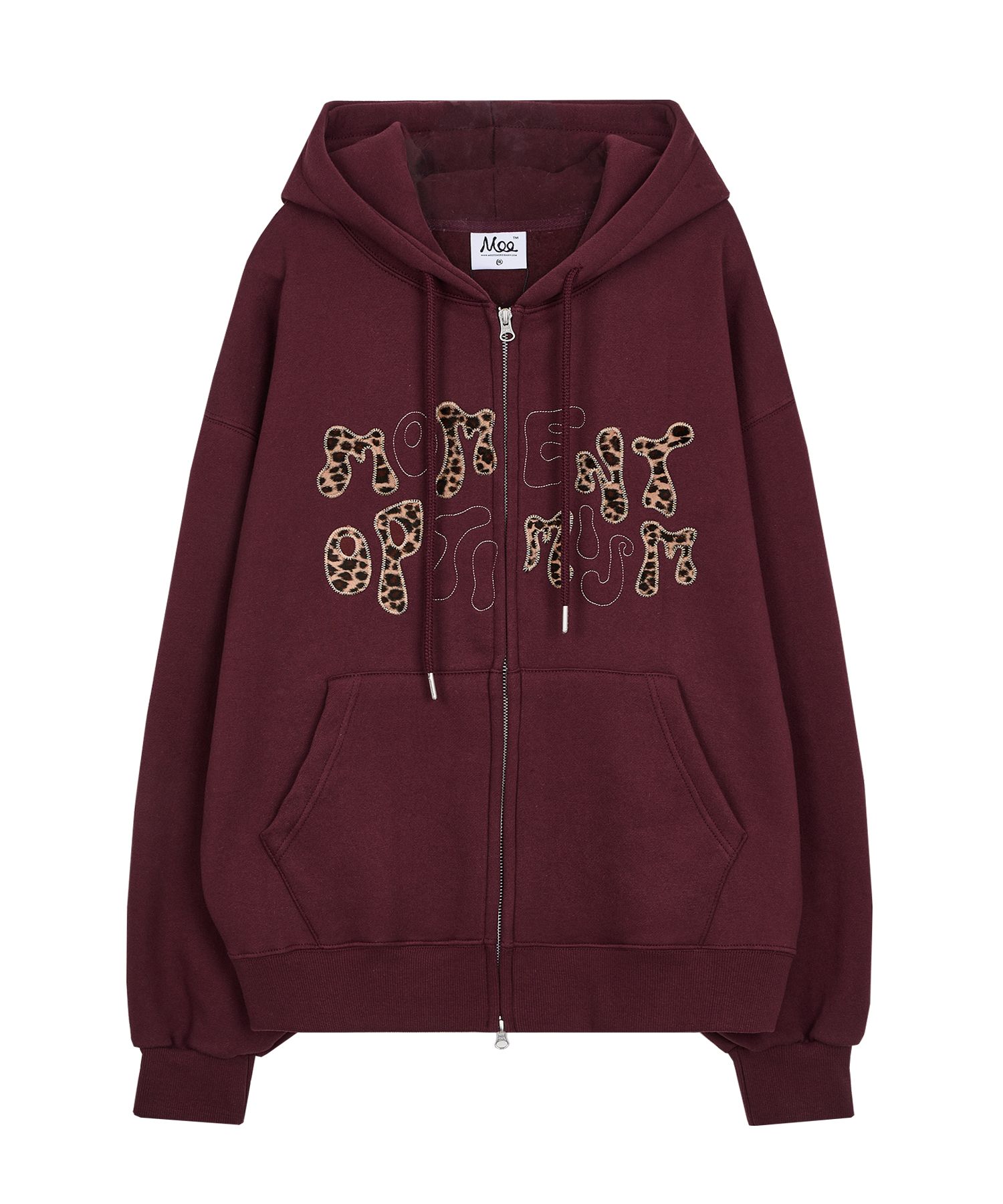 MUSINSA | MOO Leopard Applique Hoodie Zip-Up - Burgundy