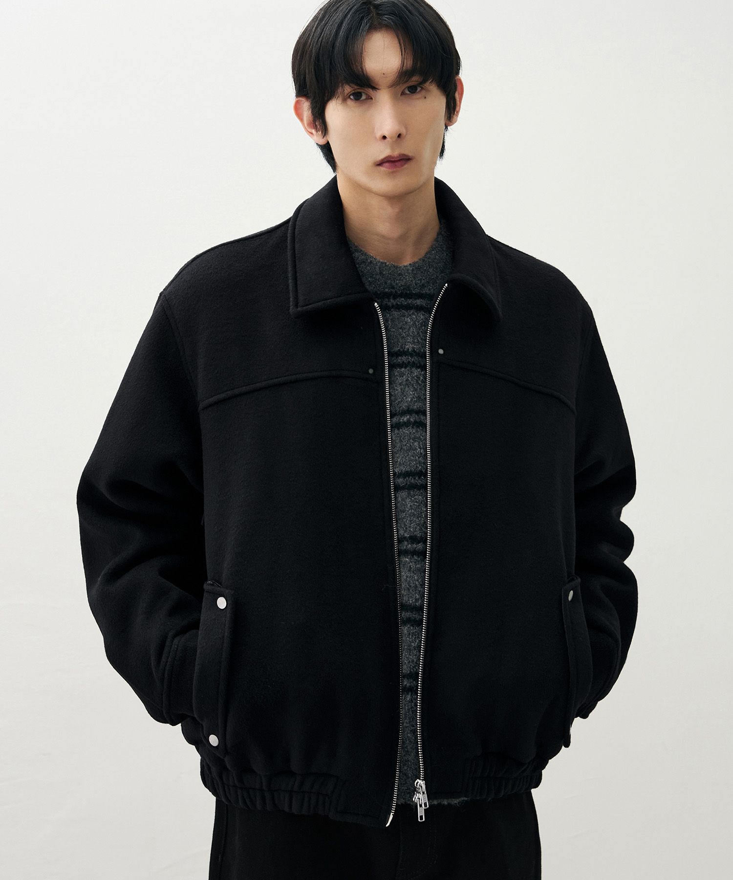 MUSINSA | DRAW FIT Wool Collar Zip-Up Blouson Jacket [BLACK]