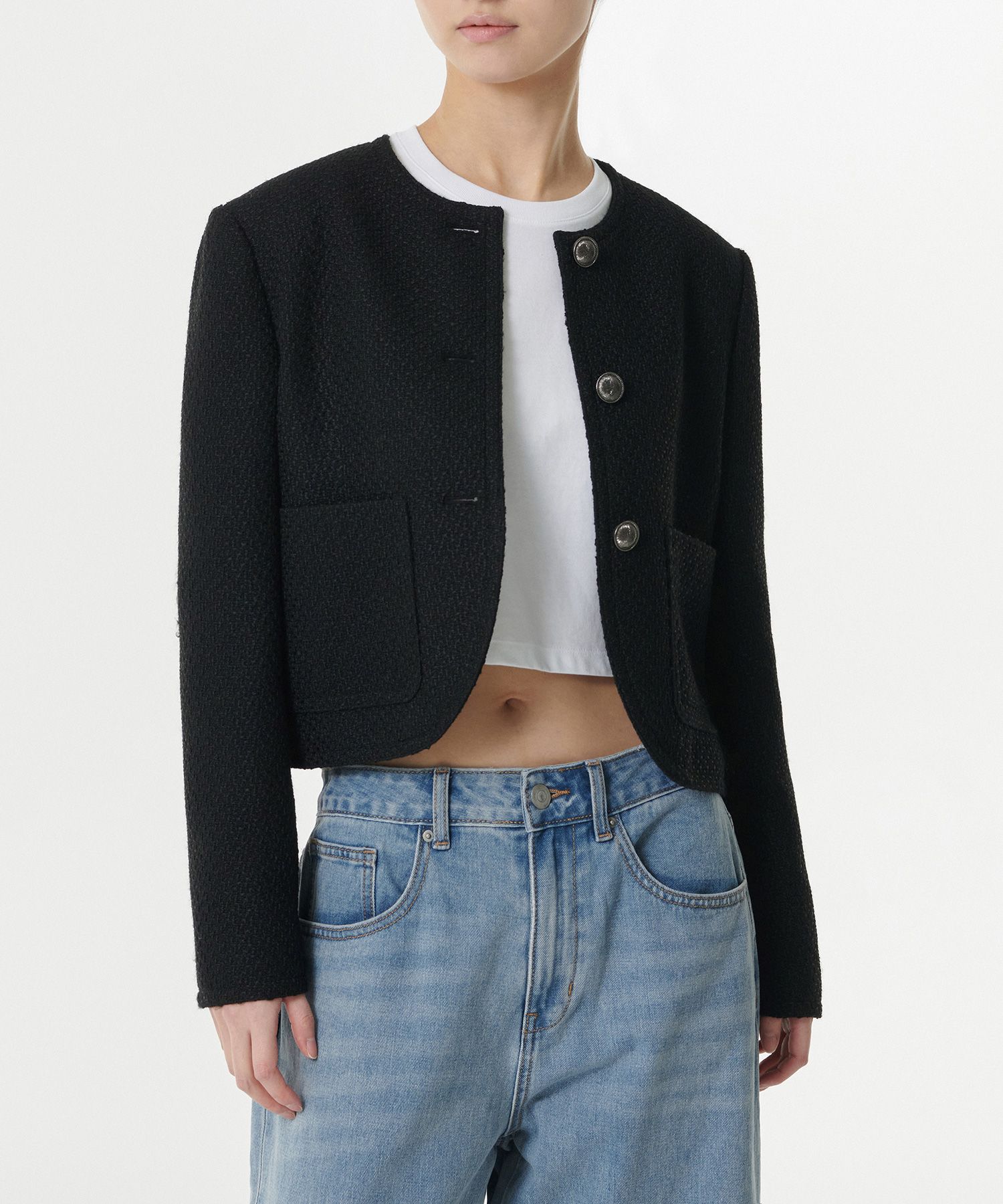 MUSINSA | MUSINSA STANDARD WOMAN Womens Round Neck Tweed Jacket