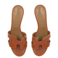 エルメス オアジス レザー サンダル 37 1/2 レディース ブラウン