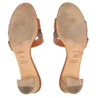 エルメス オアジス レザー サンダル 37 1/2 レディース ブラウン