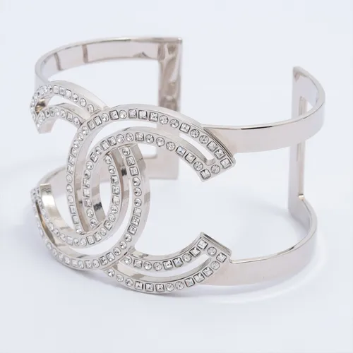 シャネル ココマーク GP×ラインストーン バングル B16 シルバー AB