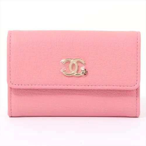 シャネル ココマーク レザー 名刺入れ ピンク ゴールド金具 ABランク