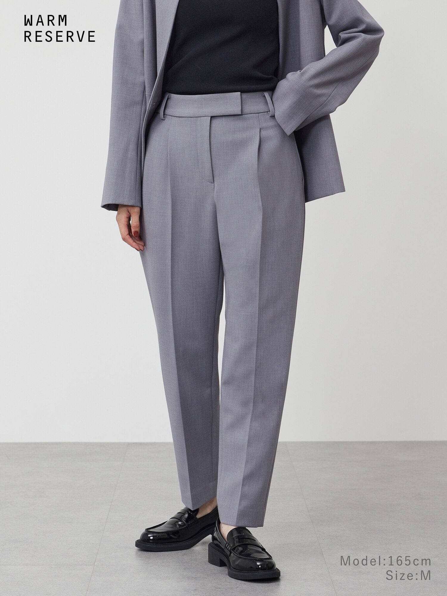 プラステ ウォームリザーブパンツスーツ ノーカラー 通勤