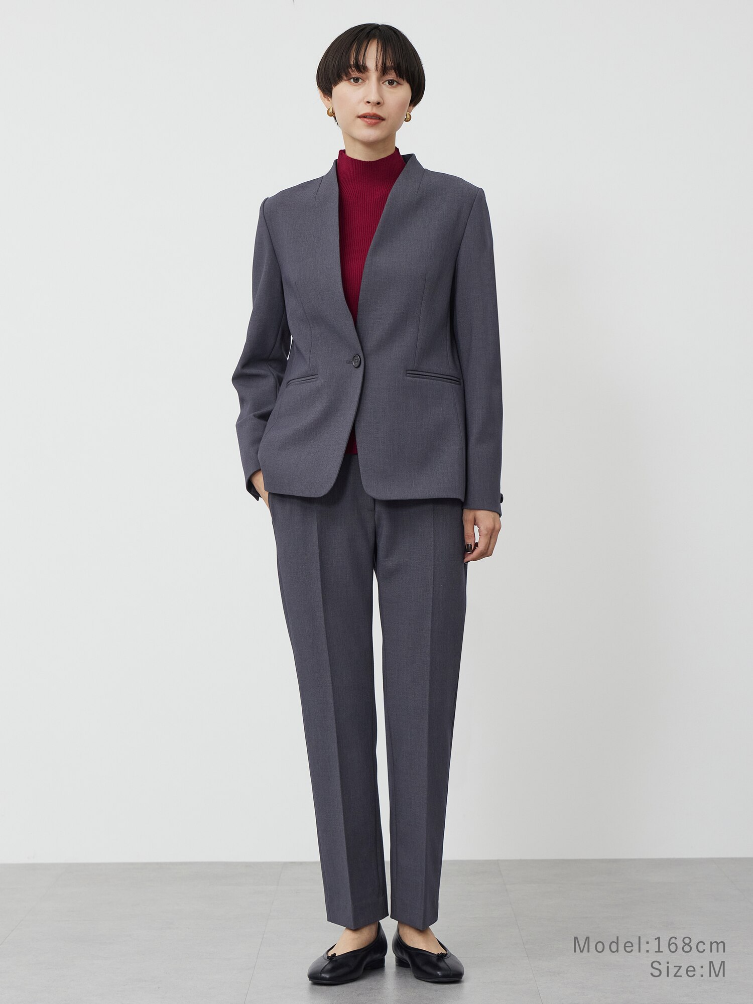 PLST パンツスーツ セットアップ カラーレスジャケット おまけ