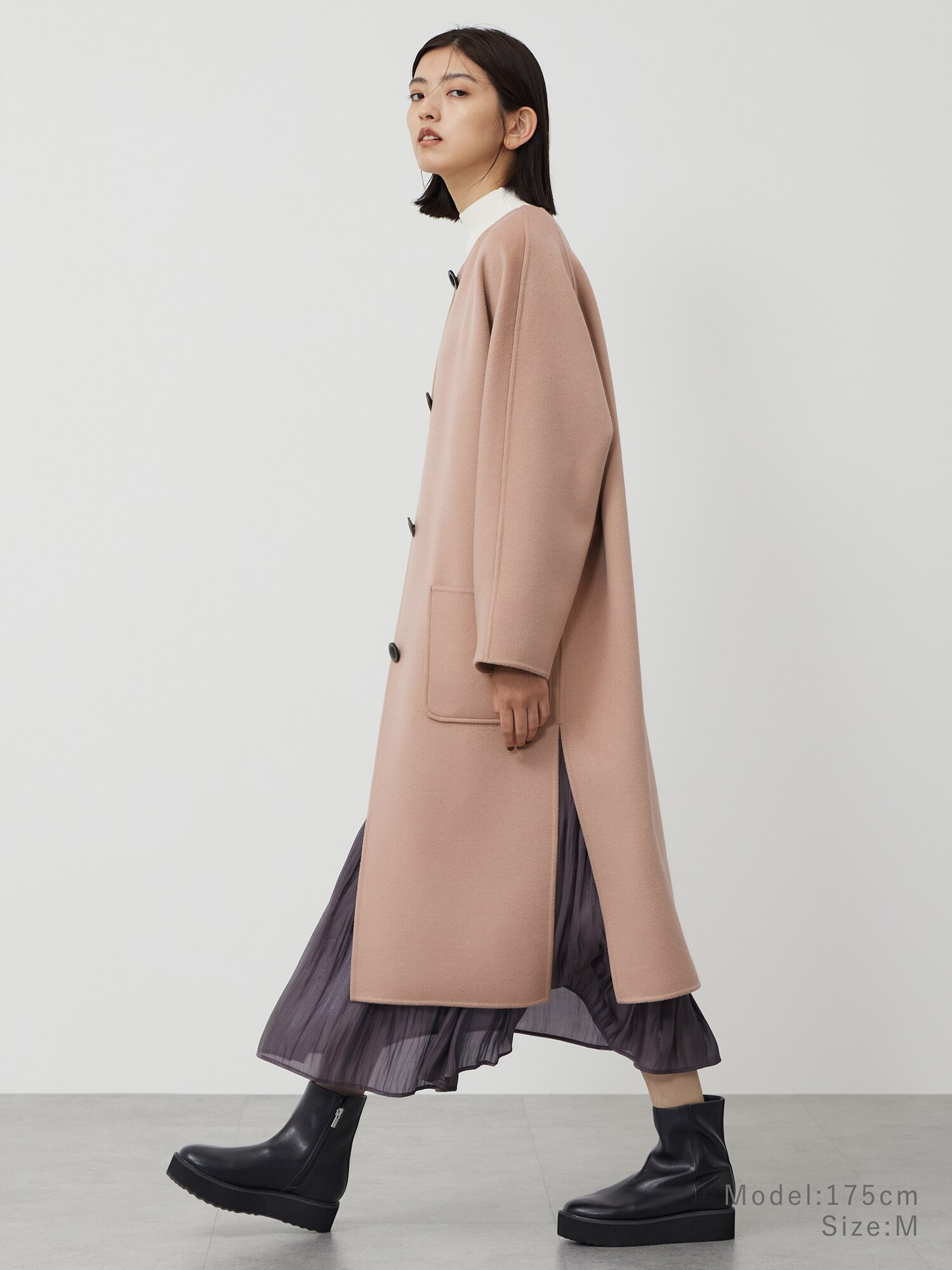 PLST(プラステ)公式 | ウールブレンドリバーカラーレスロングコート