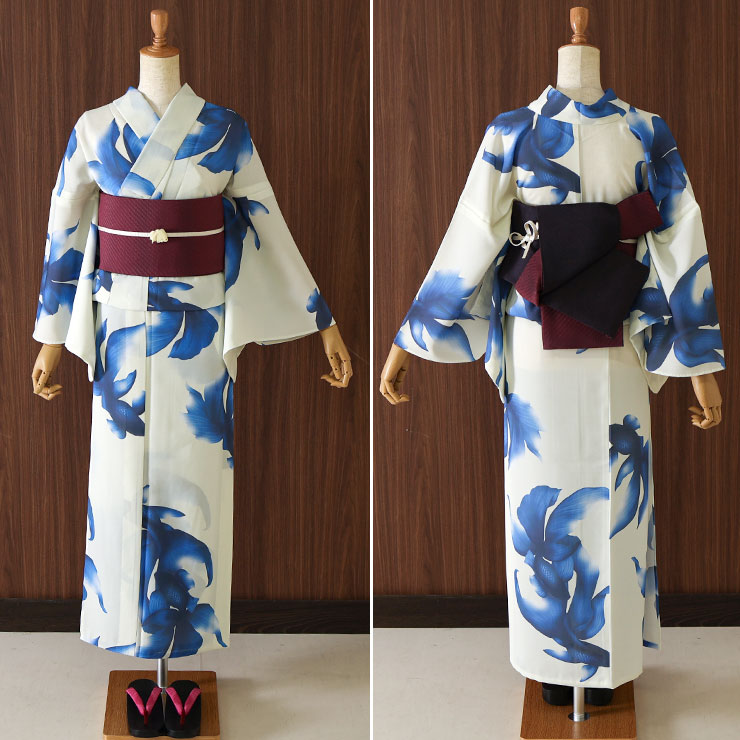 楽天市場】[ 洗える 浴衣 ] おぼろ金魚（ブルー/104-337-001-75