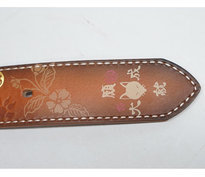 今昔 こんじゃく 和柄 ベルト レザー 牛革 BELT 狐 エンボスベルト KJ
