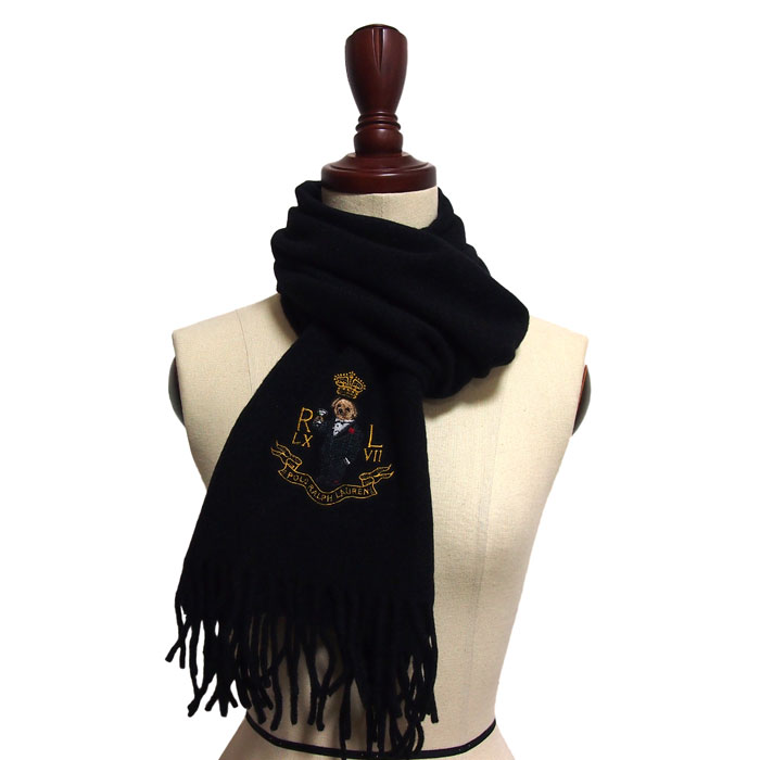 ラルフローレン ポロ ポロベア カシミア マフラー/ブラックPOLO Ralph