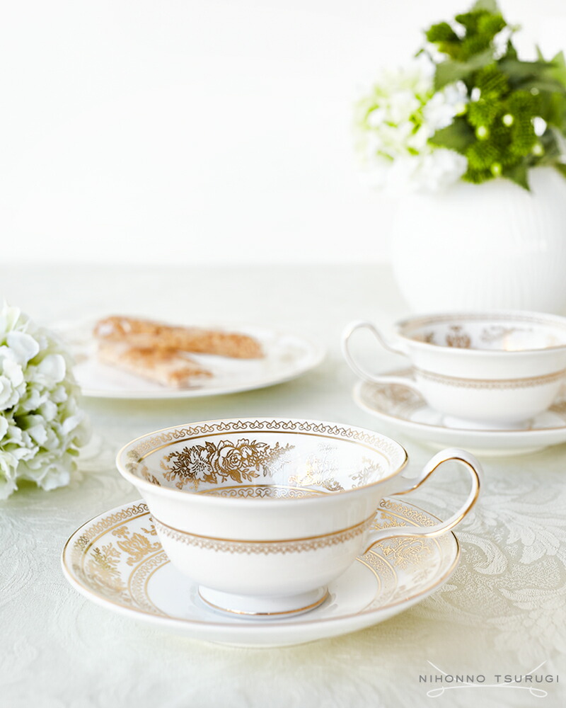 47734★ウェッジウッド コロンビアゴールド 食器セット　カップ＆ソーサー ウェッジウッド コロンビア ゴールド ピオニー カップ＆ソーサー ①