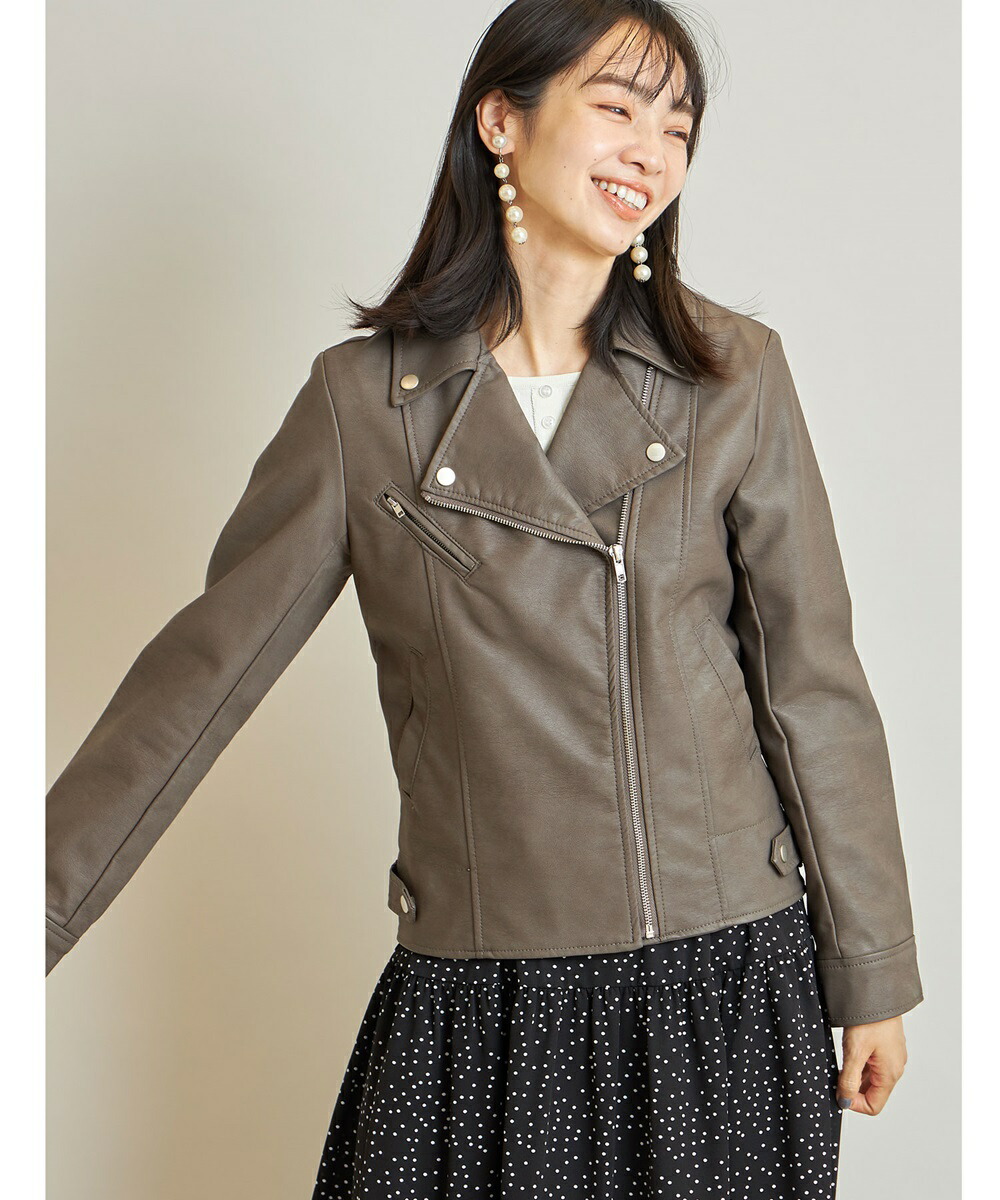 フェイクレザーダブルライダースジャケット