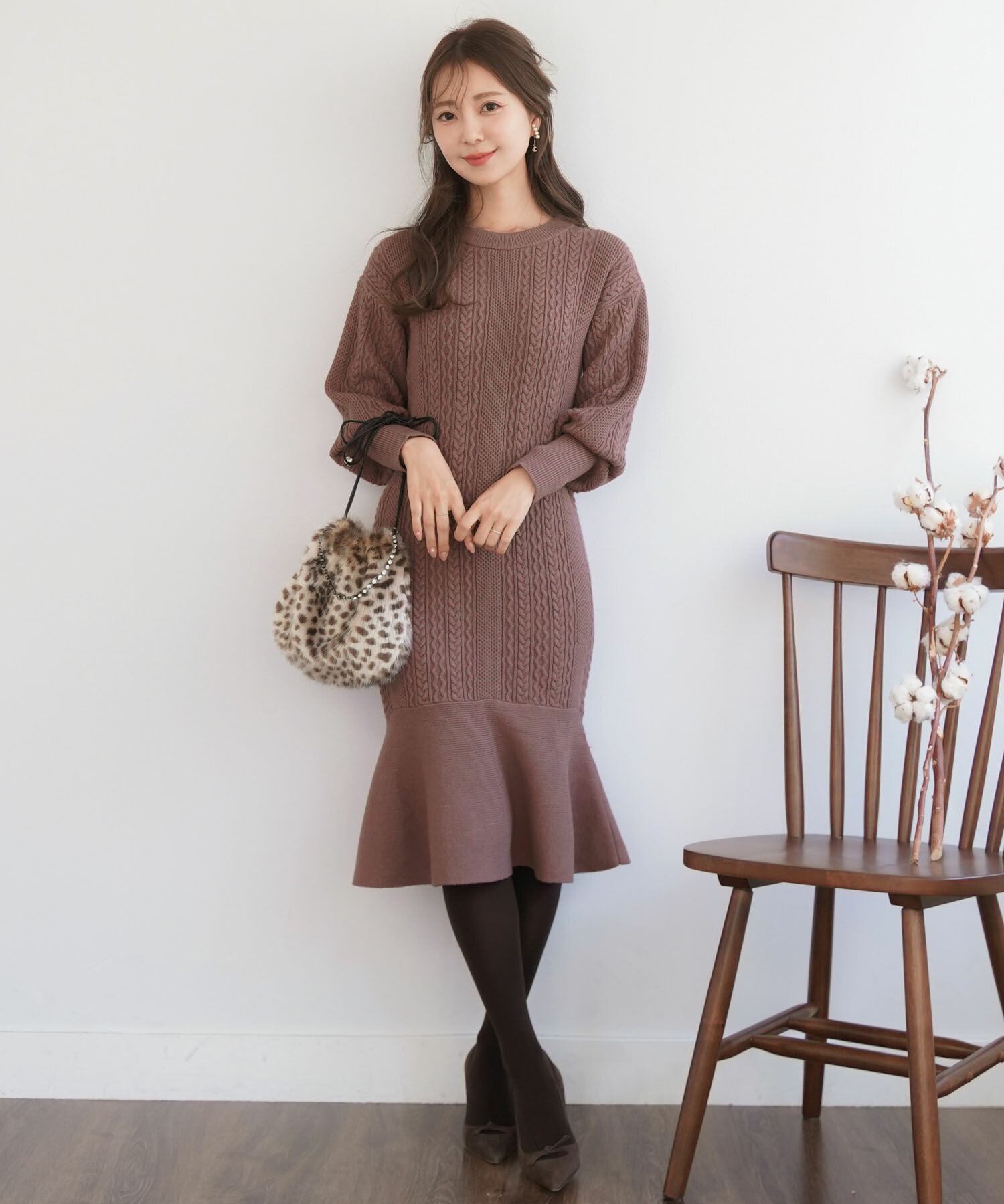 ニットワンピース アラン柄 セミマーメイドライン le reve vaniller 全