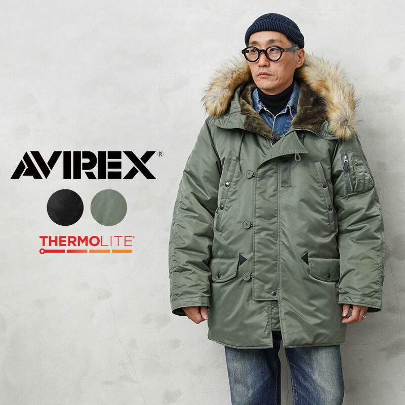 AVIREX ファー付きミリタリージャケット オリーブグリーン AVIREX 90