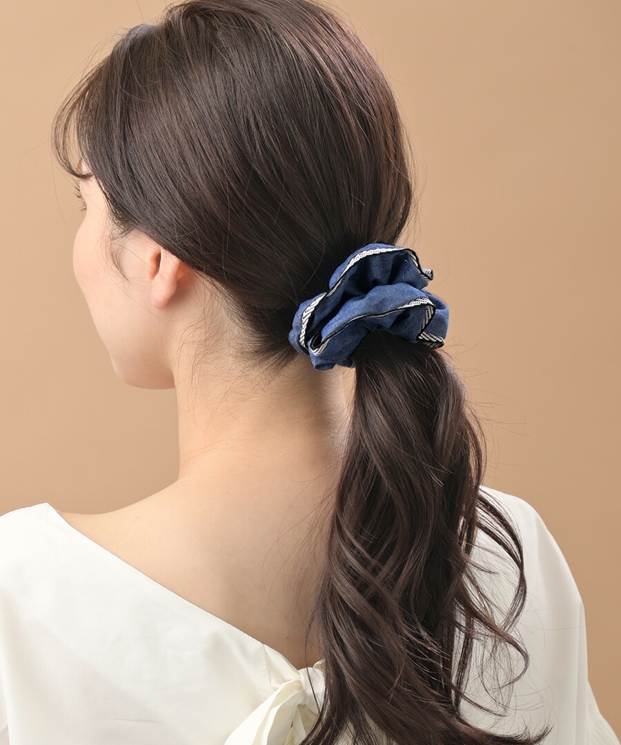 パイピングデニム風シュシュ HS-115 | ヘアアクセサリー,シュシュ