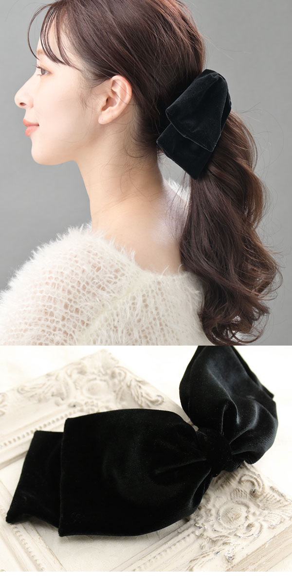 楽天市場】バナナクリップ ベロア 縦クリップ トップリボン リボン