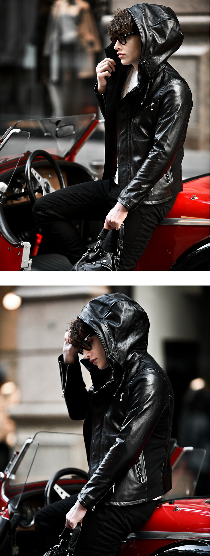 JOHNNY CASCADE(ジョニーカスケード) フード ライダース レザー