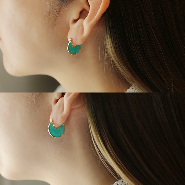 三日月 グリーンオニキス ピアス 遮断式タイプ1ペア 両耳分 K18 K10