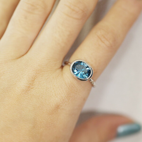 限定1本 K10WG ロンドンブルートパーズ コンケイブカット リング 11号