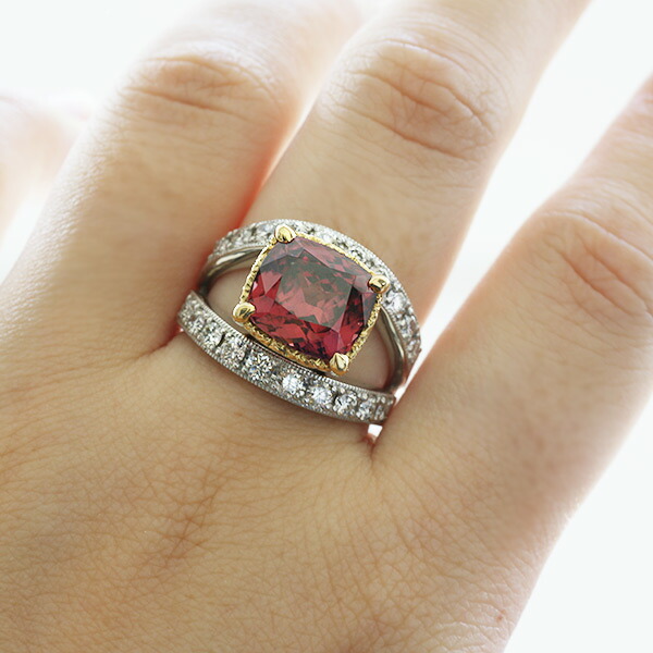 限定1本 PT900/K18YGコンビ ピンクジルコン ダイヤモンド リング 13号