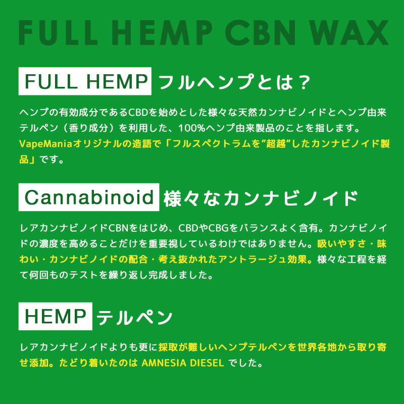 楽天市場】CBD ワックス CBN CBG 高濃度 FULL HEMP WAX 1g CBN72%720mg