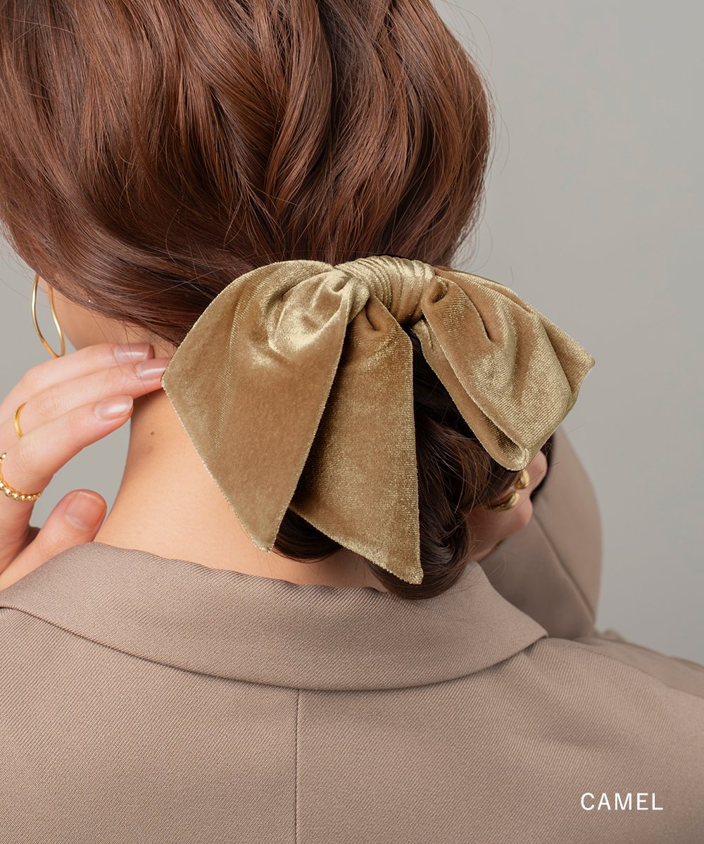 ゆうパケット】 シュシュ リボン ベロア ベルベット アシンメトリー