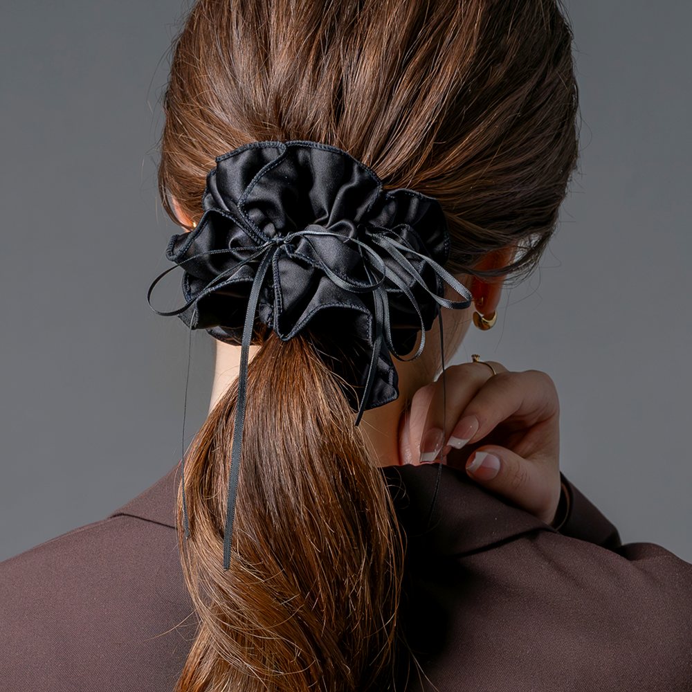 ゆうパケット】 シュシュ サテン調 立体的 リボンコード ロング