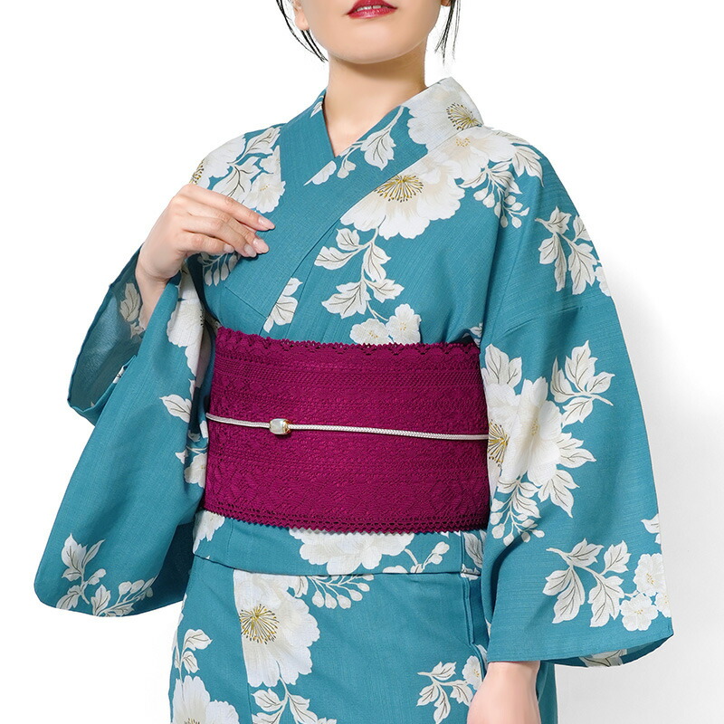 楽天市場】浴衣 ターコイズに牡丹 水色 オフ白 花 ポリエステル