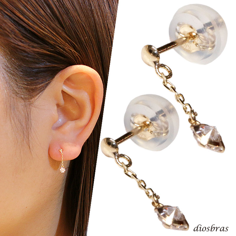 K10 ピアス チェーン ジルコニア 10金 10k ゴールド製 イエロー