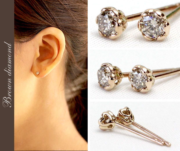 楽天市場】K18 シャンパンカラー ブラウンダイヤ ピアス 0.2ct