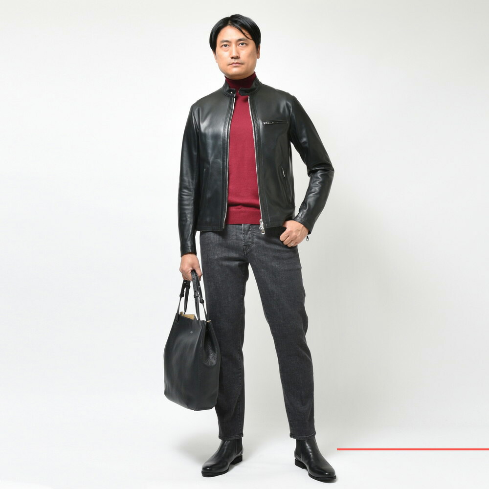 SALE】Cinquanta（チンクアンタ）ラムナッパレザースタンドカラー