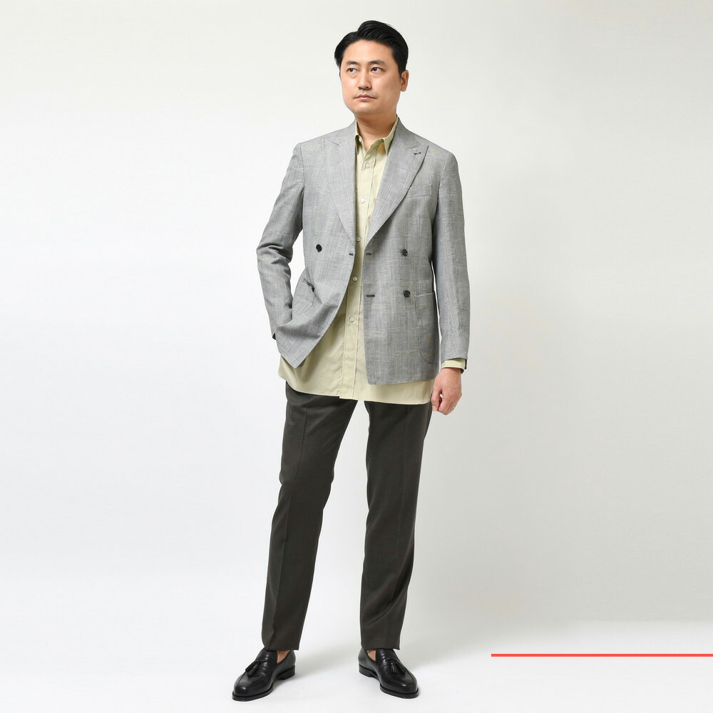 De Petrillo（デ ペトリロ）ウールリネングレンチェック4Bダブル