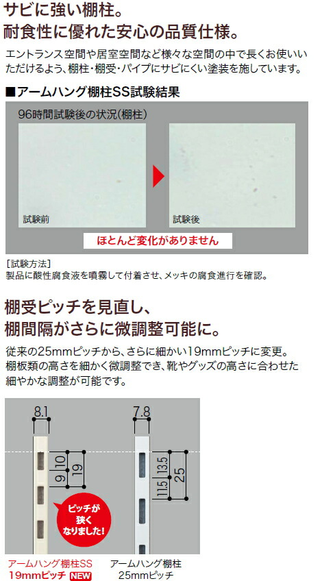 楽天市場】棚受（樹脂棚板用）アームハング棚柱SS対応・2本入、SS
