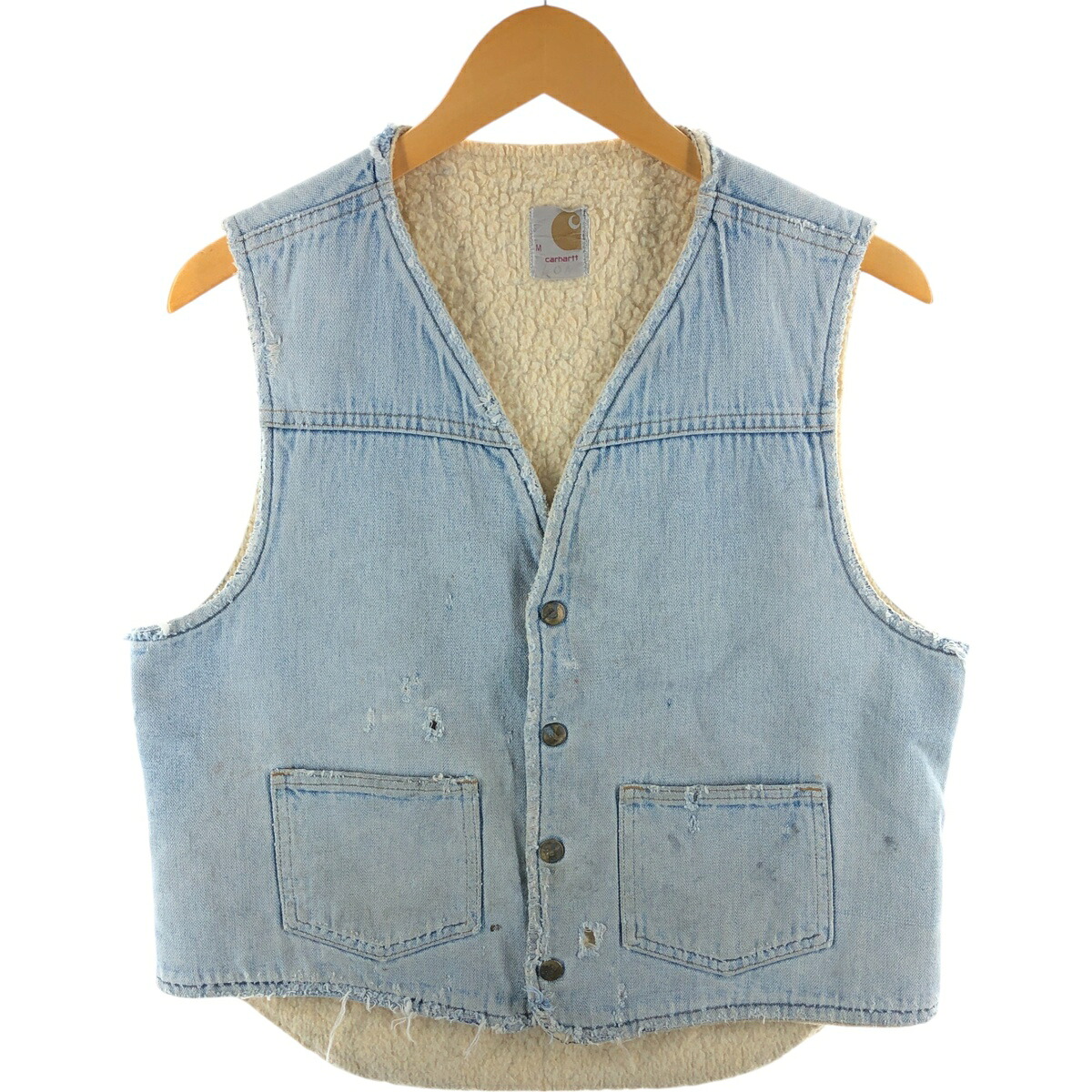 古着 70年代 カーハート Carhartt バットダイ デニムボアベスト メンズ