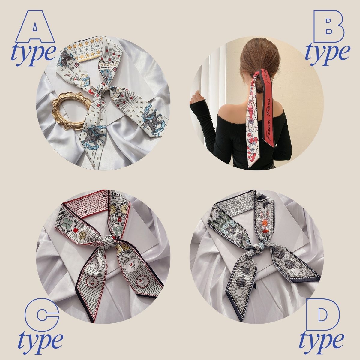 楽天市場】細幅スカーフ 全4柄 花柄 星柄 ハート柄 鳥柄 リボン