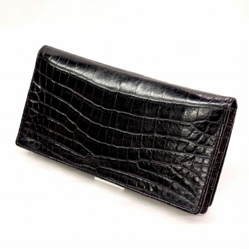 クロコダイル 長財布 小銭入れ付き メンズ ブラック ta2