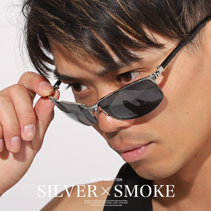 楽天市場】サングラス ハーフリム スクエア メタルフレーム メンズ