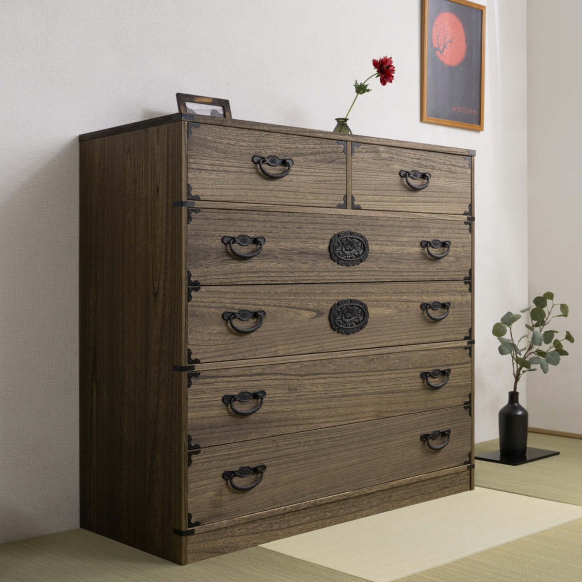 楽天市場】桐 民芸箪笥 幅99.5cm 5段 積み重ね 時代 （ たんす 収納