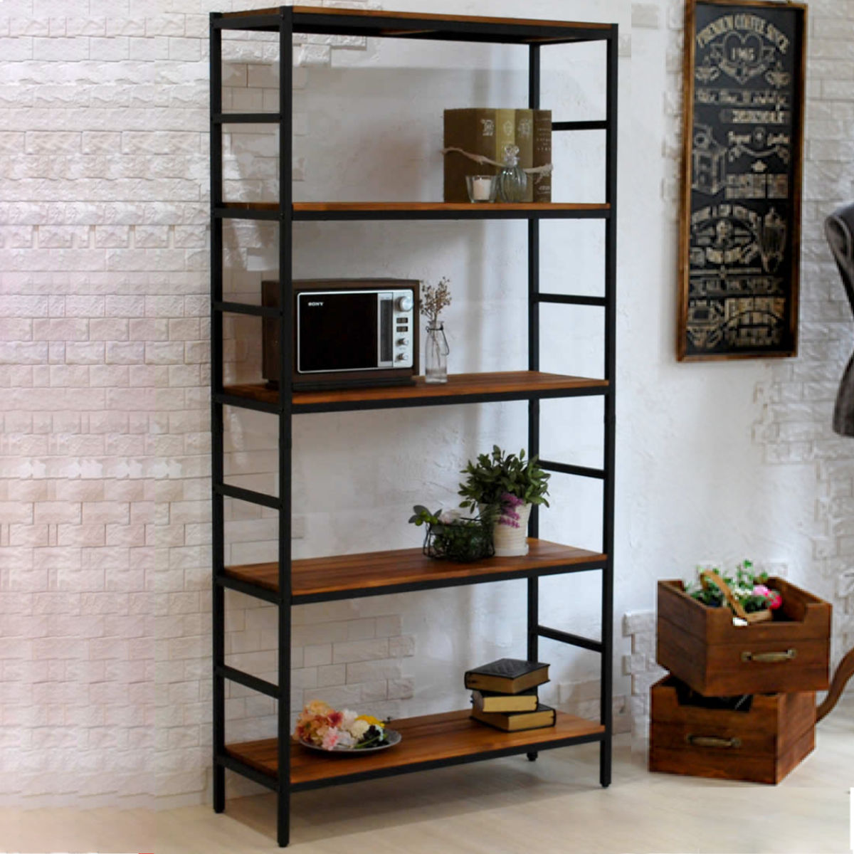 楽天市場】スチールラック 5段 87×40cm 天然木 BRICK （ ラック