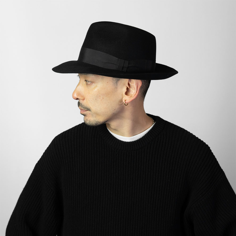 EDHAT(エドハット) ウールフェルト つば広 中折れハット ブラック 黒