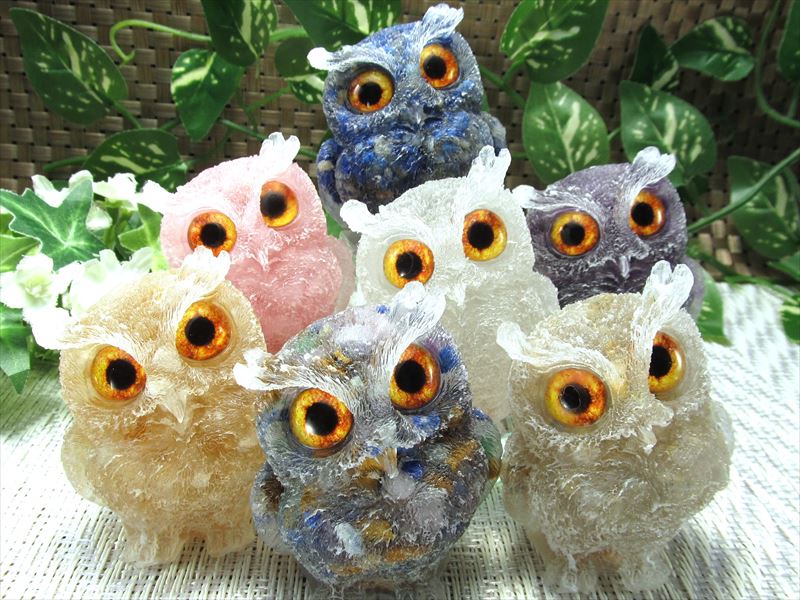 NEW天然石追加 選べる7種類 天然石サザレ入り フクロウ型 オルゴナイト