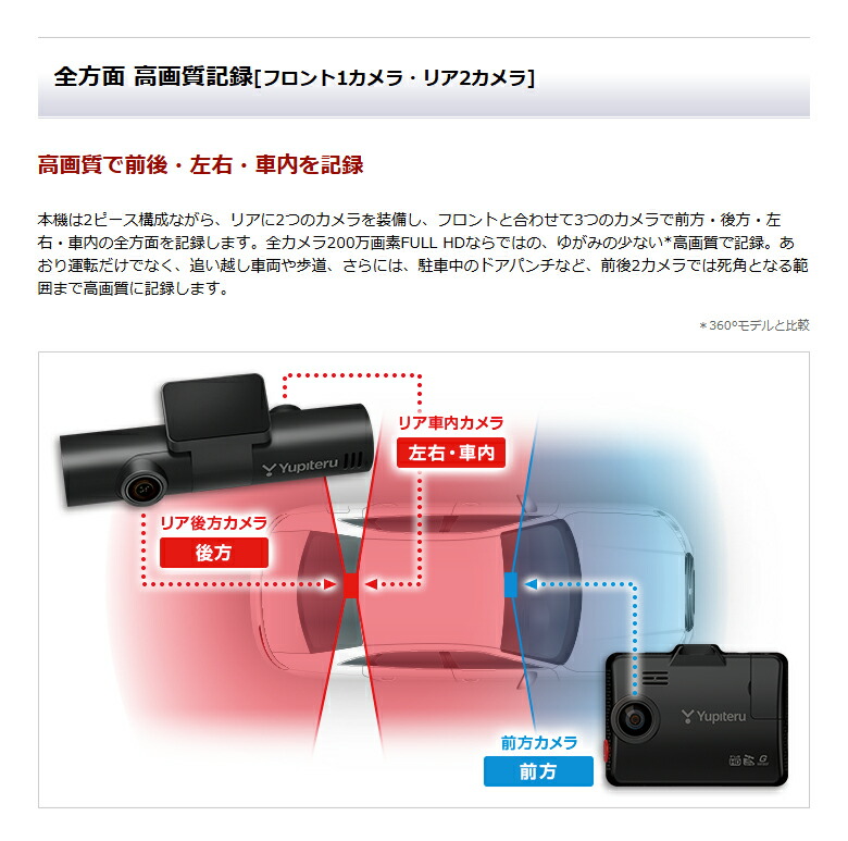 楽天市場】ユピテル 全方面3カメラドライブレコーダー Y-3100 夜間も