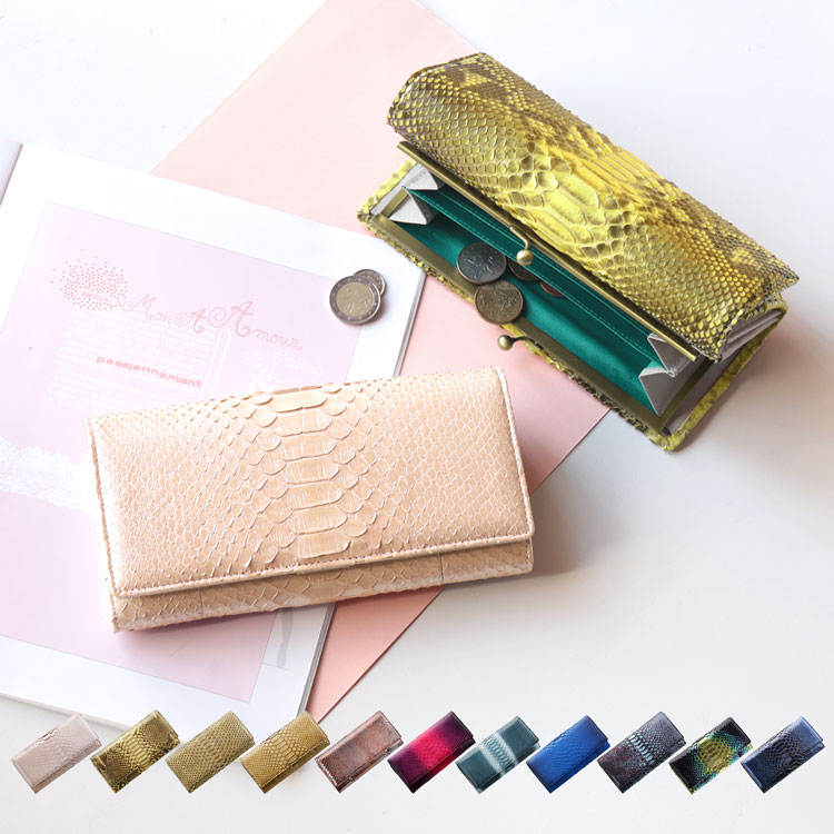 楽天市場】ダイヤモンド パイソン がま口 長財布 レディース 本革