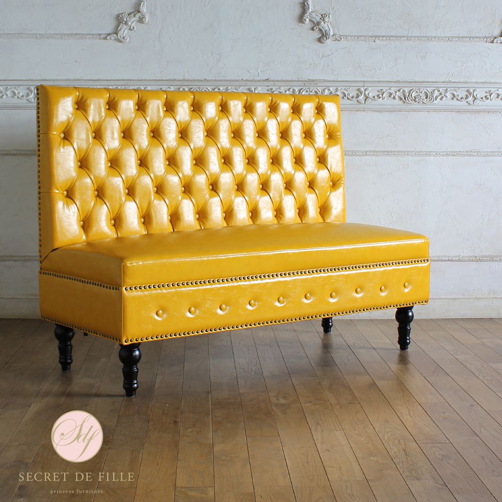 ベンチ 壁付けソファ 連結式 イエローPUレザー(合皮) vzp69k リプロ C