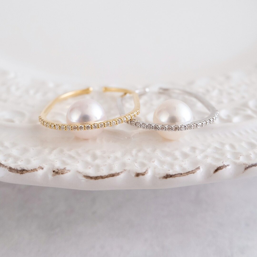 楽天市場】【在庫あり】K18 アコヤパール & ダイヤモンド リング