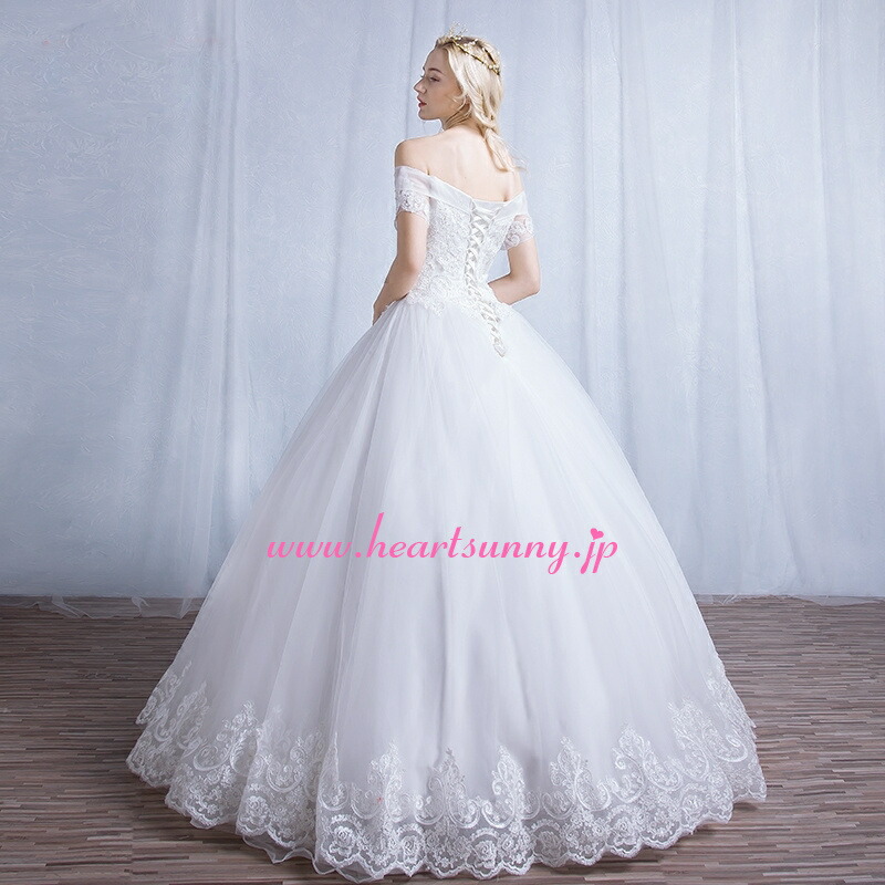 楽天市場】ウェディングドレス Aライン☆B117☆Vネックオフショルダー