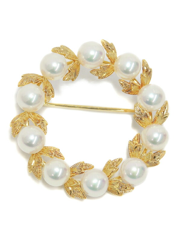 MIKIMOTO】【葉彫り】ミキモト『K18YG ブローチ パール5.7mm』1週間