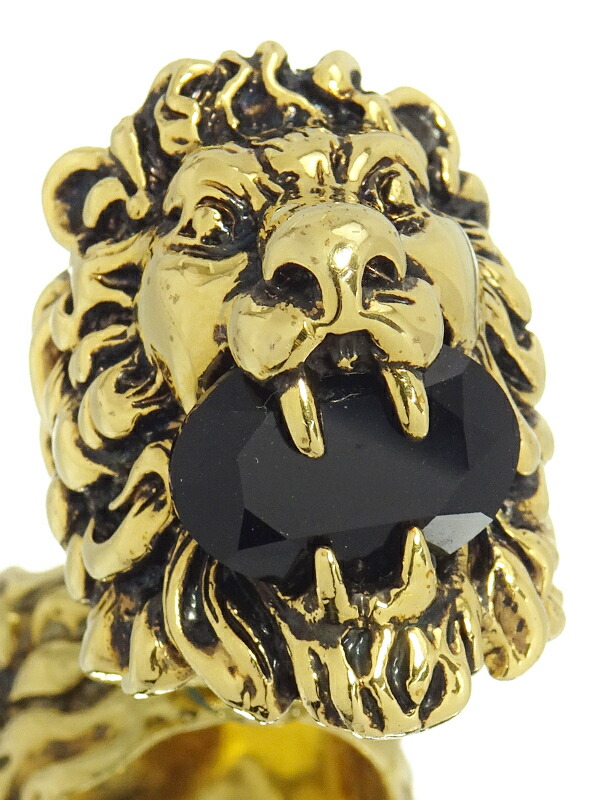GUCCI】グッチ『ブラッククリスタル付き ライオンヘッド リング』12号